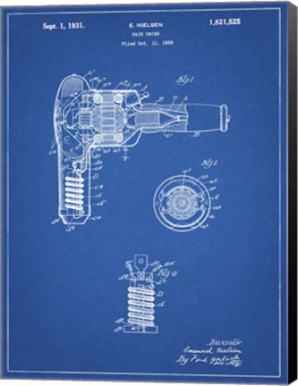 Framed Blueprint Vintage Hair Dryer Patent Print