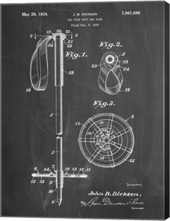 Framed Chalkboard Vintage Ski Pole Patent Print
