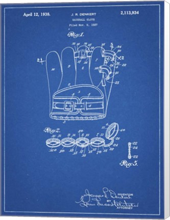 Framed Blueprint Denkert Baseball Glove Patent Print