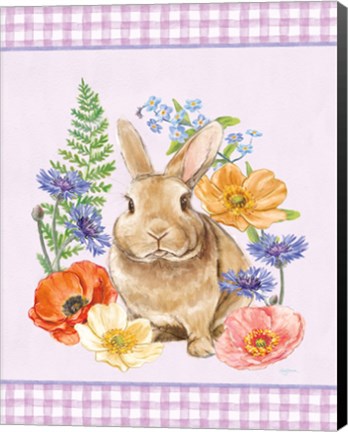 Framed Sunny Bunny II Checker Border Purple Print