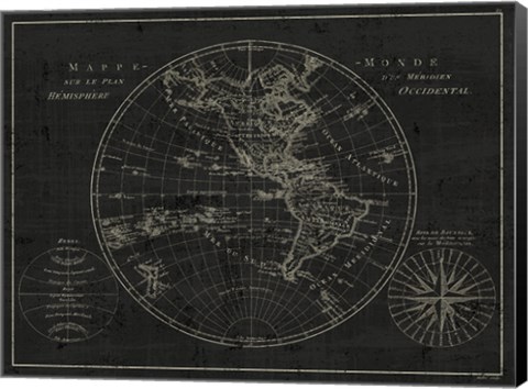 Framed Mappemonde Etching v2 Print