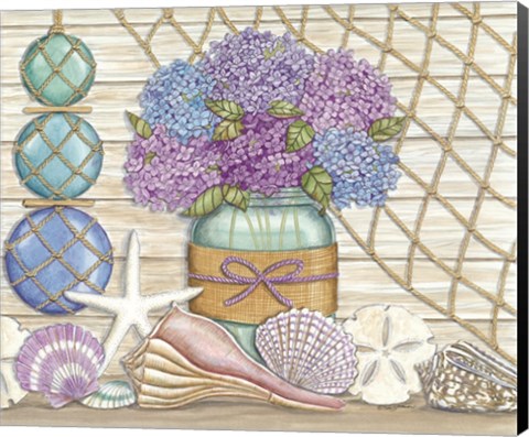 Framed Hydrangea &amp; Seashells Print