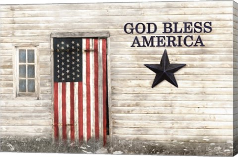 Framed God Bless American Flag Print