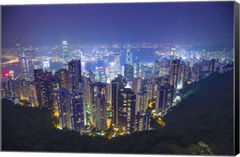 Framed China, Hong Kong, Overview of City at Night Print