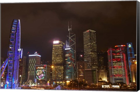 Framed Skyscrapers and Hong Kong Observation Wheel, Hong Kong, China Print