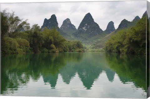 Framed Karst Hills with Longjiang River, Yizhou, Guangxi Province, China Print