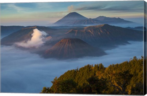 Framed Mt Bromo and Mt Merapi, East Java, Indonesia Print