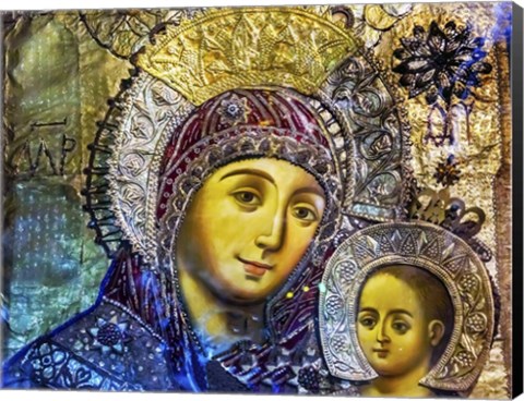 Framed Mary and Jesus Icon, Greek Orthodox Church of the Nativity Altar Nave, Bethlehem, Palestine Print