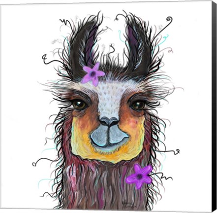 Framed Llama with Purple Flower Print