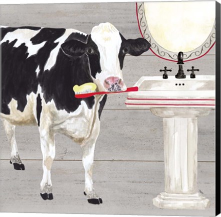 Framed Bath time for Cows Sink Print