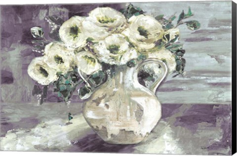 Framed White Flowers in Pottery Pitcher Print