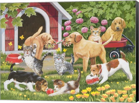 Framed Puppies and Kittens - Spring and Summer Print