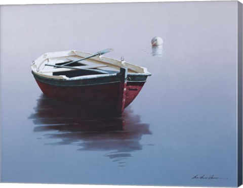Framed Lonely Boat in Red Print