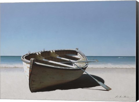 Framed Lonely Boat on Beach Print