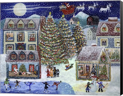 Framed Santa Christmas Village Print