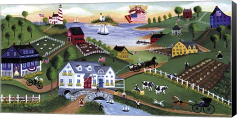 Framed American Folk Art Seadise With Angel Print