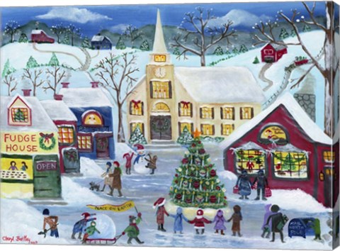 Framed Christmas Holiday Shopping Village Print