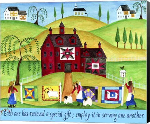 Framed Red Barn Quilt House Print