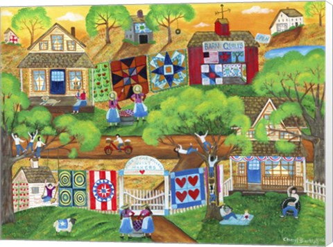 Framed Olde Tyme Village Quilt Maker Print