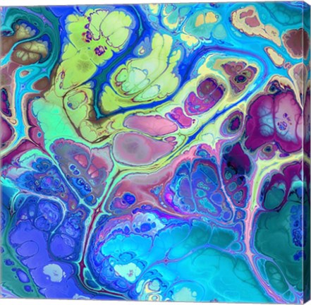 Framed Abstract Fractals  Blue And Green Print