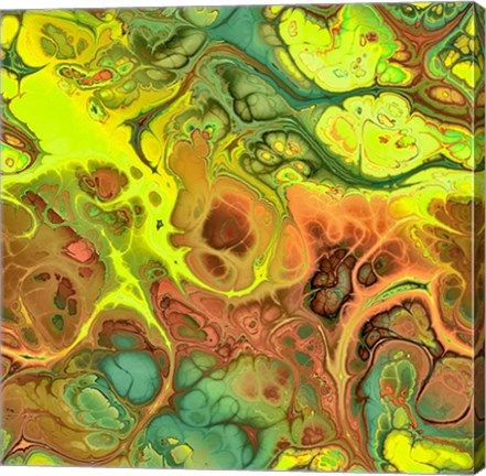 Framed Abstract Fractals  Yellow, Orange And Green Print