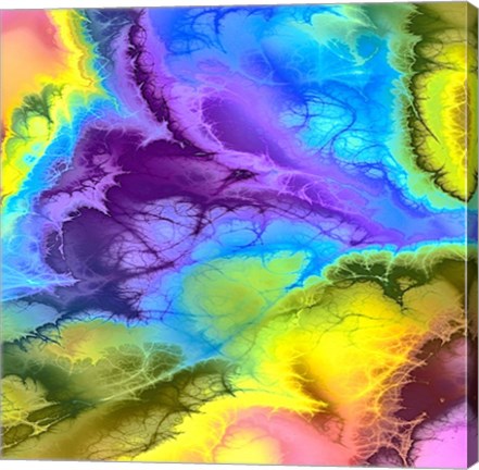 Framed Abstract Fractals Blue, Yellow And Purple Print