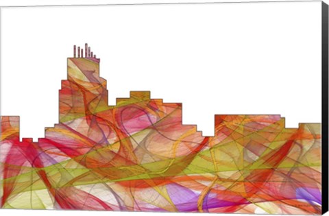 Framed Durham North Carolina Skyline - Summer Swirl Print