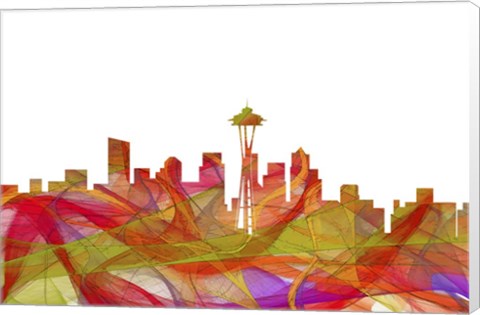Framed Seattle Washington Skyline - Summer Swirl Print
