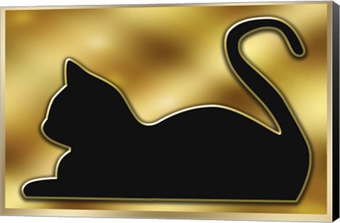 Framed Cat on Gold Background Print