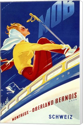 Framed 1940s Swiss Rail Ski Travel poster Print