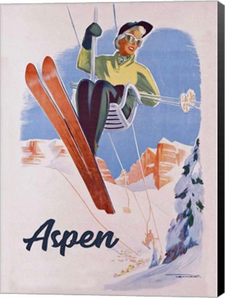 Framed Vintage Aspen Ski Lift Print