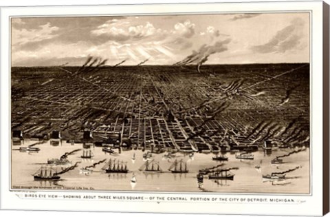 Framed Birds Eye View Of Detroit Michigan 1889 Print
