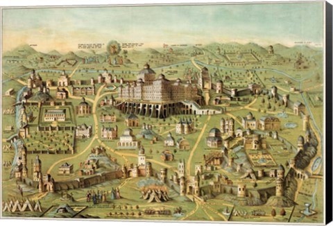 Framed Christian Map Of Jerusalem 1871 Print