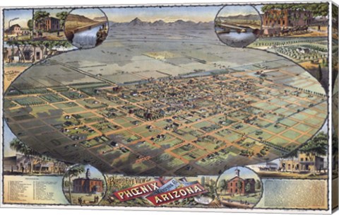 Framed Illustrated Map Of Phoenix With Legend 1885 Print