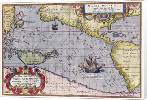 Framed Italian Map Of The Pacific Ocean1589 Print