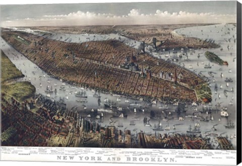 Framed Map Of New York And Brooklyn 1875 Print