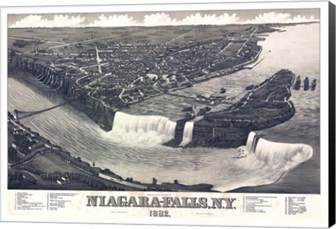 Framed Map Of Niagara Falls With Legend 1882 Print