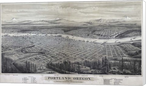 Framed Map Of Portland Oregon 1879 Print