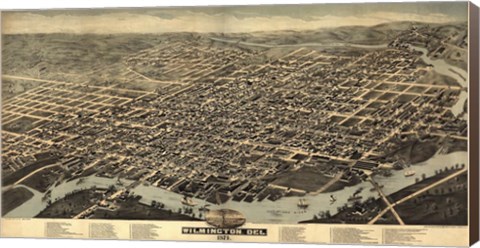 Framed Map Of Wilmington Delaware 1874 Print