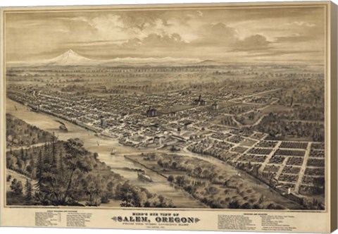 Framed Salem Oregon 1876 Birds Eye View Print