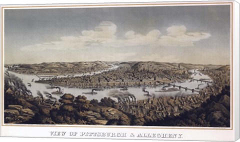 Framed View Of Pittsburgh And Allegheny Pennsylvania 1874 Print