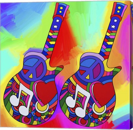 Framed Guitars Peace Love Music Print