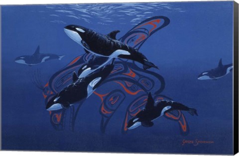 Framed Blue Orcas Print
