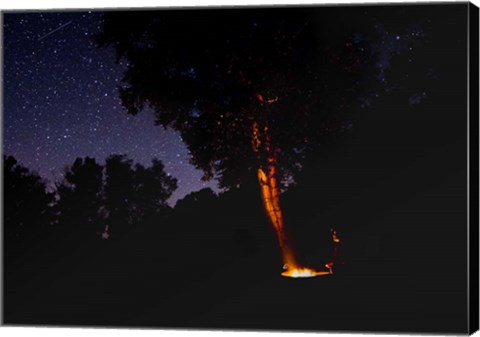 Framed Campfire Under The Meteors Print