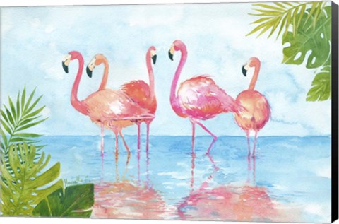 Framed Flamingos And Leaves Print