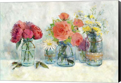 Framed Flowers In Mason Jars Print