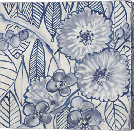 Framed Indigo Leaves And Florals 1 Print