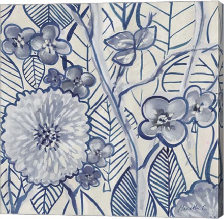 Framed Indigo Leaves And Florals 2 Print