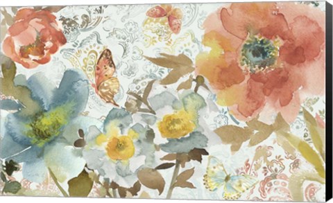 Framed Peonies And Butterfly Print