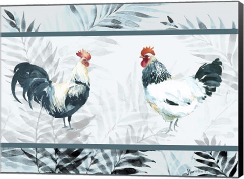 Framed Roosters Mat Print
